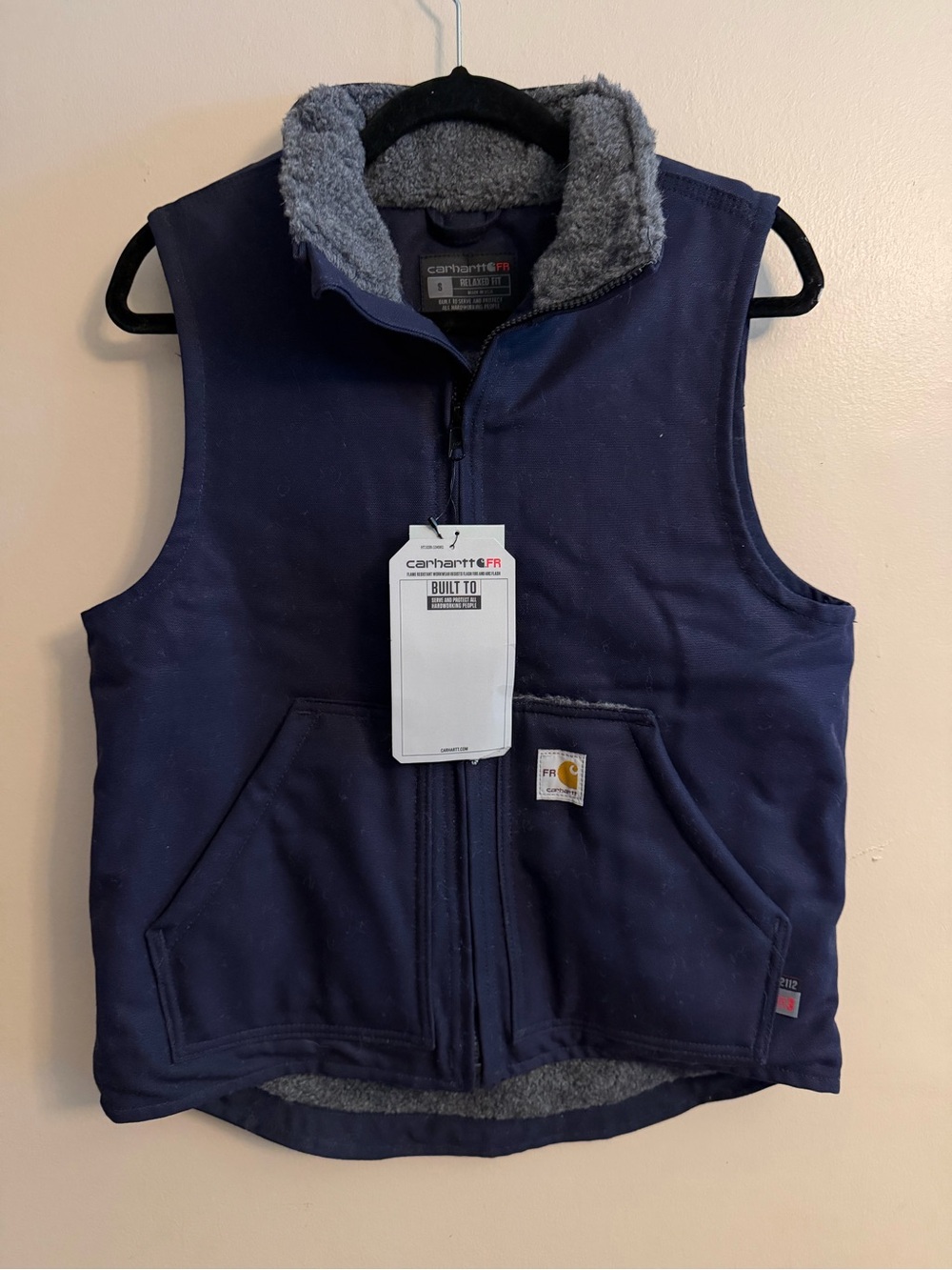 Carhartt Navy and Gray Sherpa-Lined Flame Resistant Vest